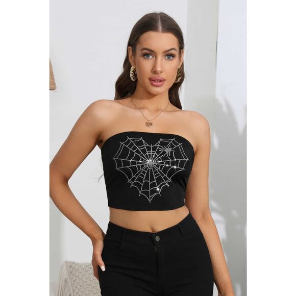 Heart Spider Web Graphic Tube Top - Picture 1 of 5